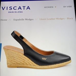 NWT Black Leather Sling-Back Espadrille Wedges!!